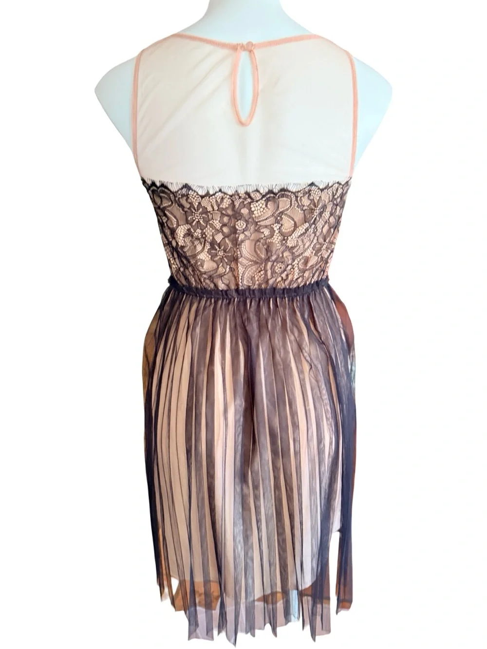 Pins & Needles Black Blush Lace Tulle Babydoll Mini Dress Keyhole Back Sz S - Picture 7 of 9